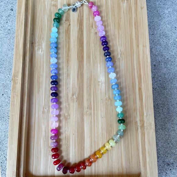 NWT, Ombre Rainbow Gemstone Necklace, Silver Tone Magnetic Clasp, 18.5" - Picture 2 of 6